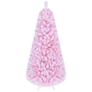 5/6/7 Feet Flocked Fir Christmas Tree with Warm White LED Lights-5 ft