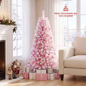 5/6/7 Feet Flocked Fir Christmas Tree with Warm White LED Lights-5 ft view 2