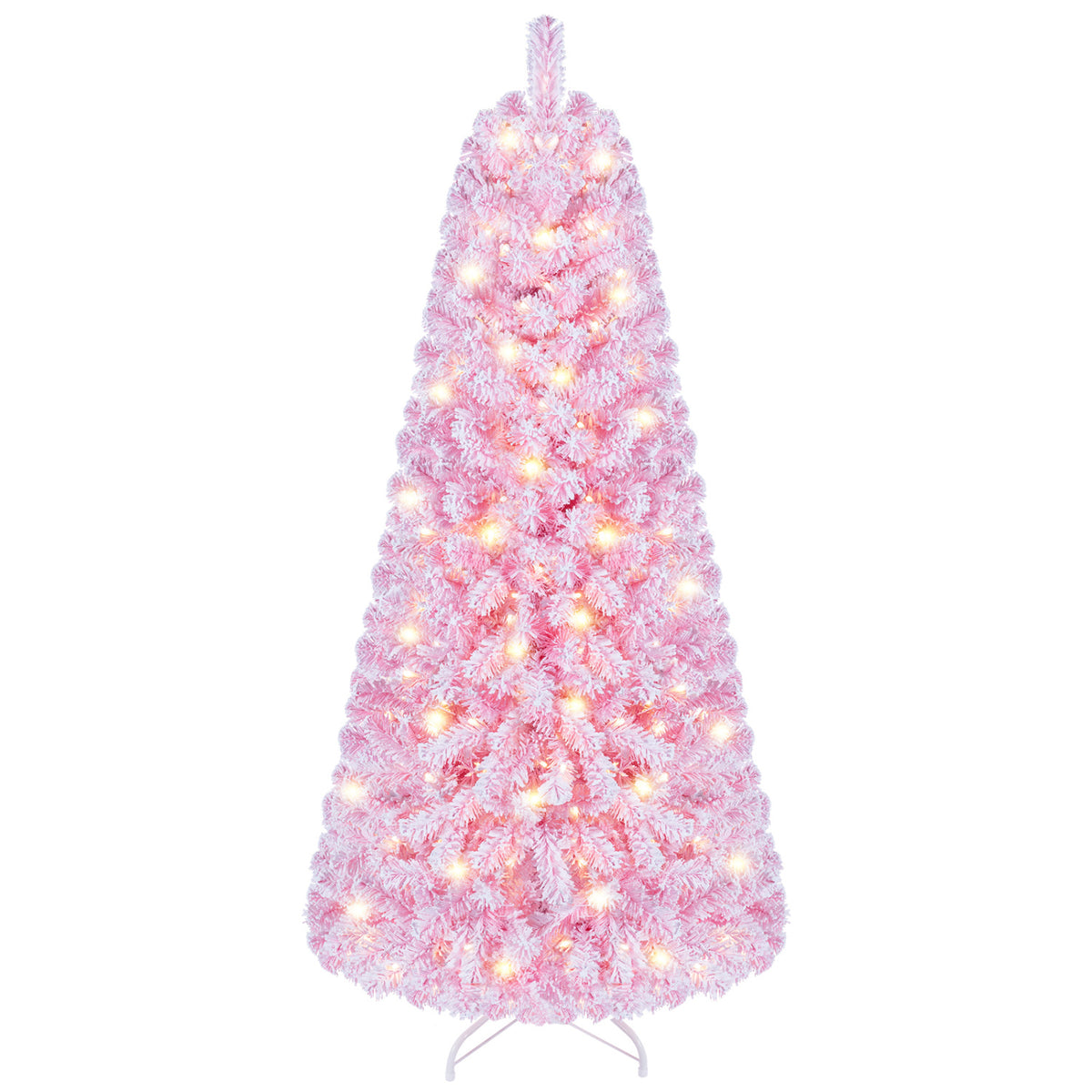 5/6/7 Feet Flocked Fir Christmas Tree with Warm White LED Lights-5 ft view 4