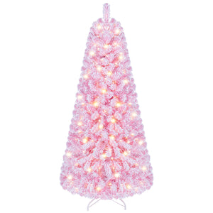 5/6/7 Feet Flocked Fir Christmas Tree with Warm White LED Lights-5 ft view 4