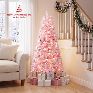 5/6/7 Feet Flocked Fir Christmas Tree with Warm White LED Lights-5 ft view 6