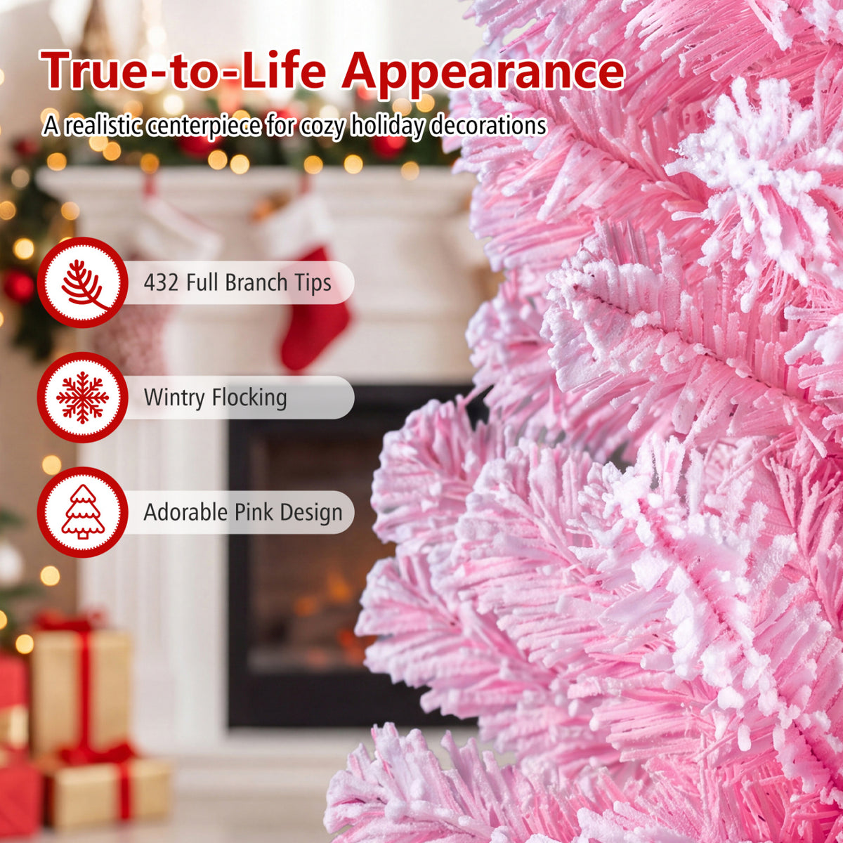 5/6/7 Feet Flocked Fir Christmas Tree with Warm White LED Lights-5 ft view 7