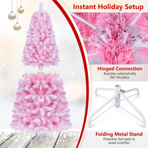5/6/7 Feet Flocked Fir Christmas Tree with Warm White LED Lights-5 ft view 9