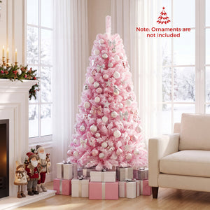 5/6/7 Feet Flocked Fir Christmas Tree with Warm White LED Lights-6 ft view 3