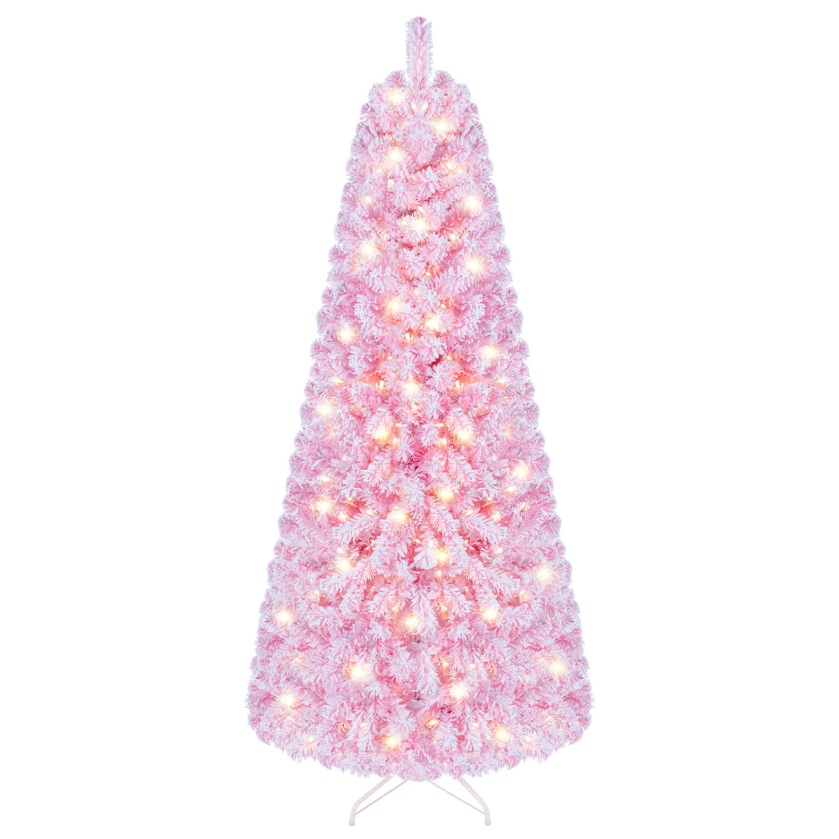 5/6/7 Feet Flocked Fir Christmas Tree with Warm White LED Lights-6 ft view 4
