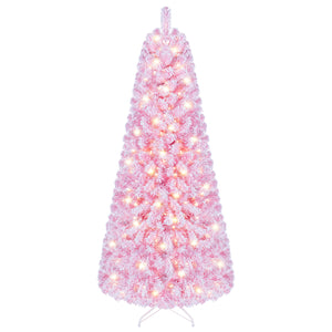 5/6/7 Feet Flocked Fir Christmas Tree with Warm White LED Lights-6 ft view 4