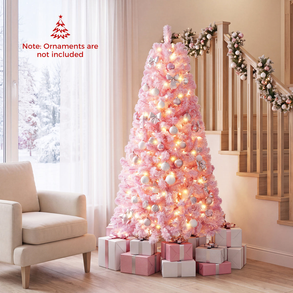 5/6/7 Feet Flocked Fir Christmas Tree with Warm White LED Lights-6 ft view 6