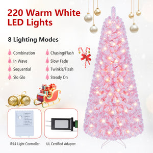 5/6/7 Feet Flocked Fir Christmas Tree with Warm White LED Lights-6 ft view 8