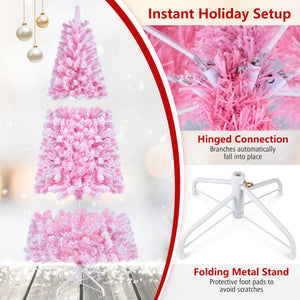 5/6/7 Feet Flocked Fir Christmas Tree with Warm White LED Lights-6 ft view 9