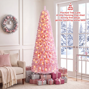 5/6/7 Feet Flocked Fir Christmas Tree with Warm White LED Lights-7 ft view 2