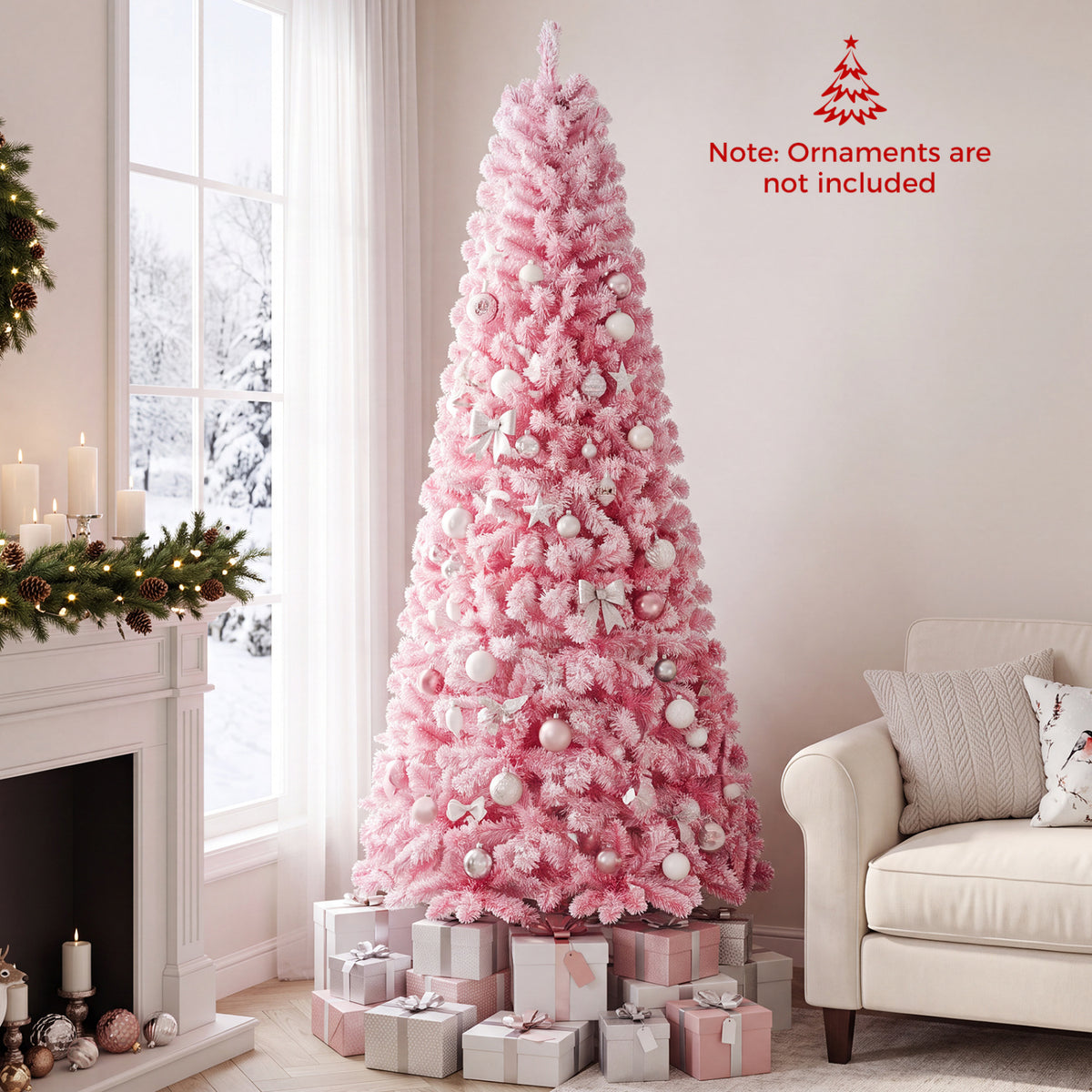 5/6/7 Feet Flocked Fir Christmas Tree with Warm White LED Lights-7 ft view 3