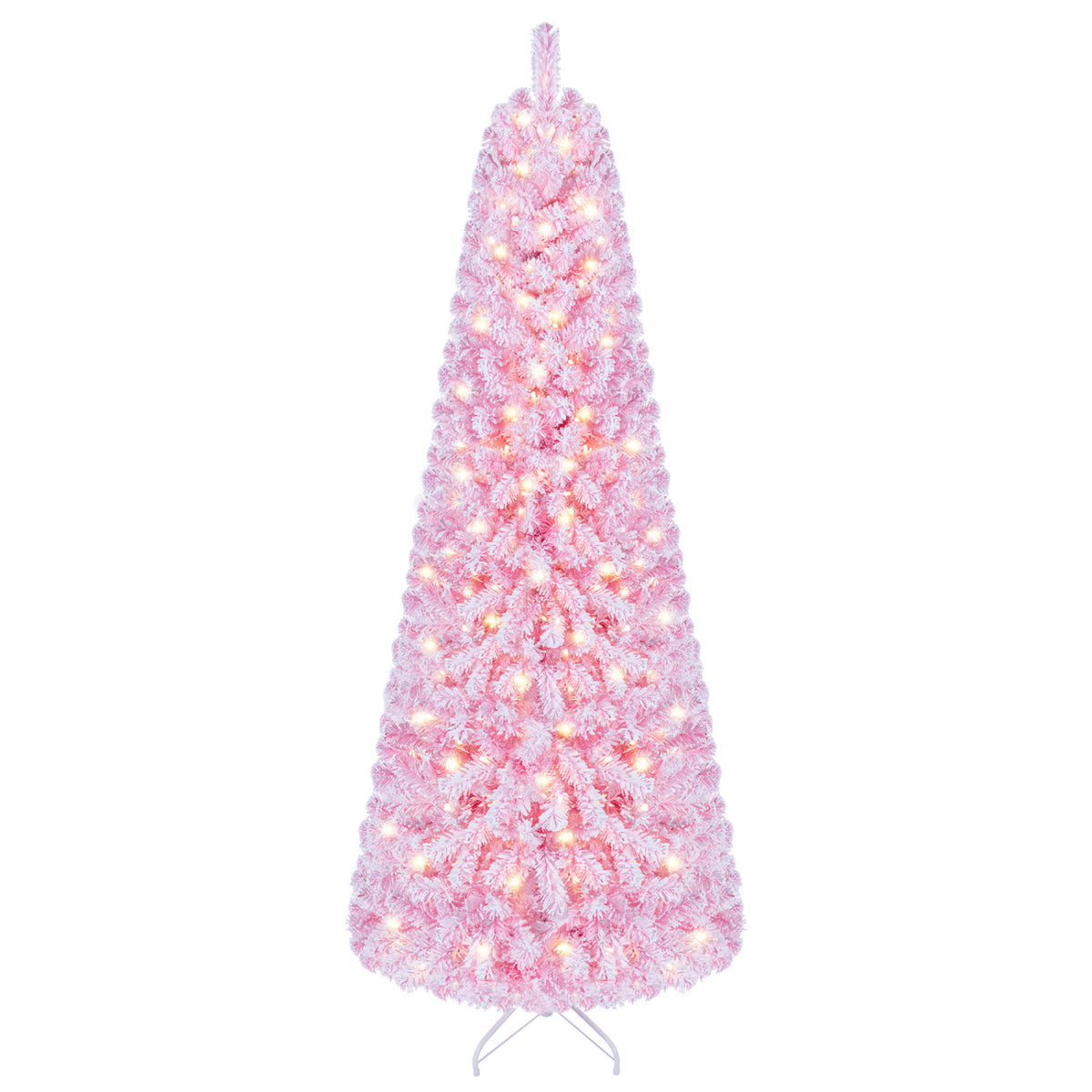 5/6/7 Feet Flocked Fir Christmas Tree with Warm White LED Lights-7 ft view 4