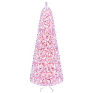 5/6/7 Feet Flocked Fir Christmas Tree with Warm White LED Lights-7 ft view 4