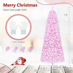 5/6/7 Feet Flocked Fir Christmas Tree with Warm White LED Lights-7 ft view 5