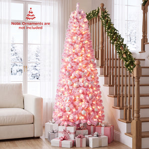 5/6/7 Feet Flocked Fir Christmas Tree with Warm White LED Lights-7 ft view 6