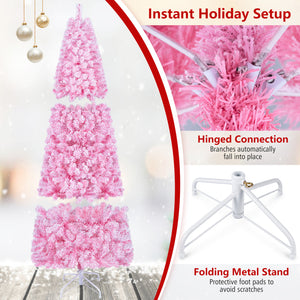 5/6/7 Feet Flocked Fir Christmas Tree with Warm White LED Lights-7 ft view 9