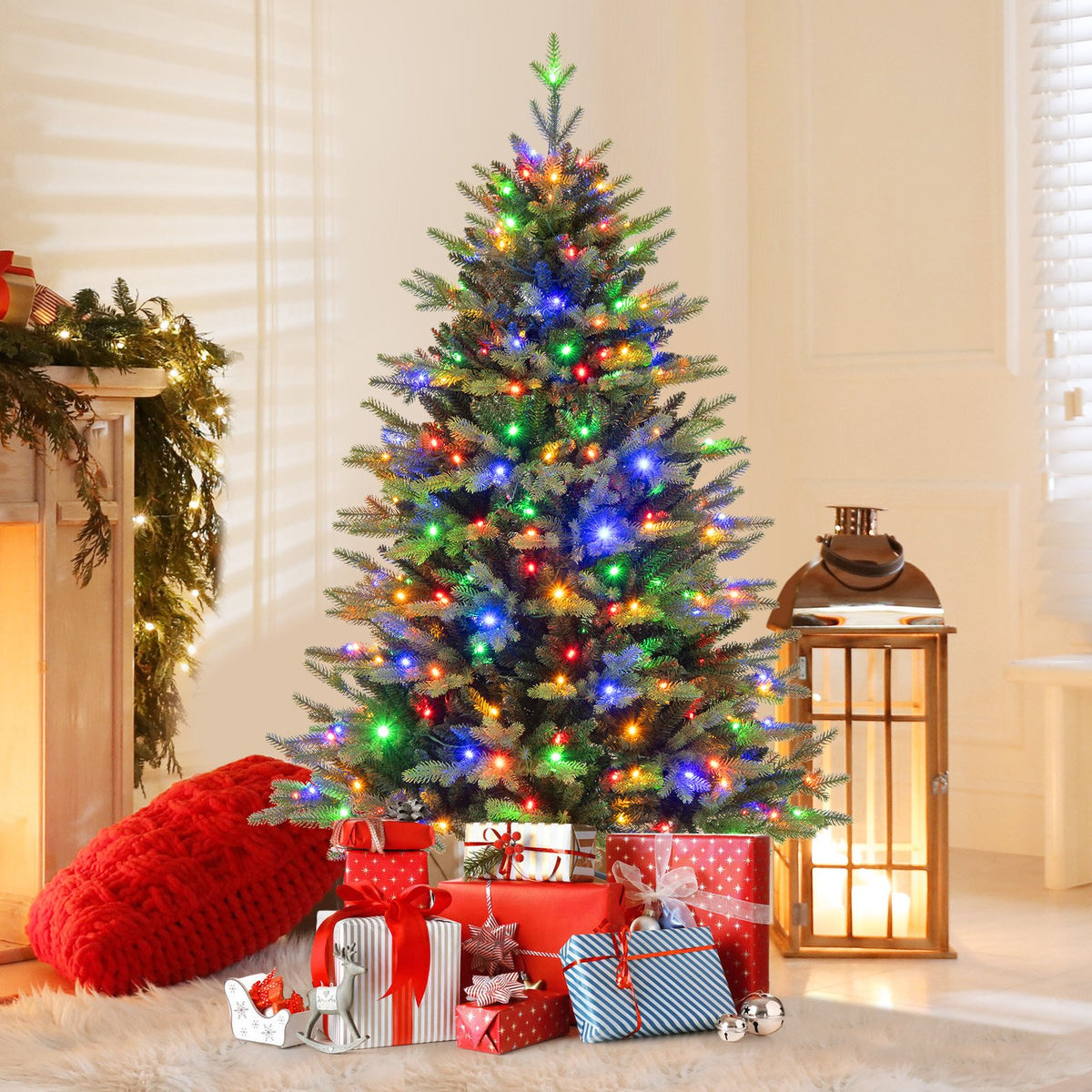 5 Feet Artificial Xmas Tree Hinged with 11 Lighting Modes and Remote Control-5 ft view 3