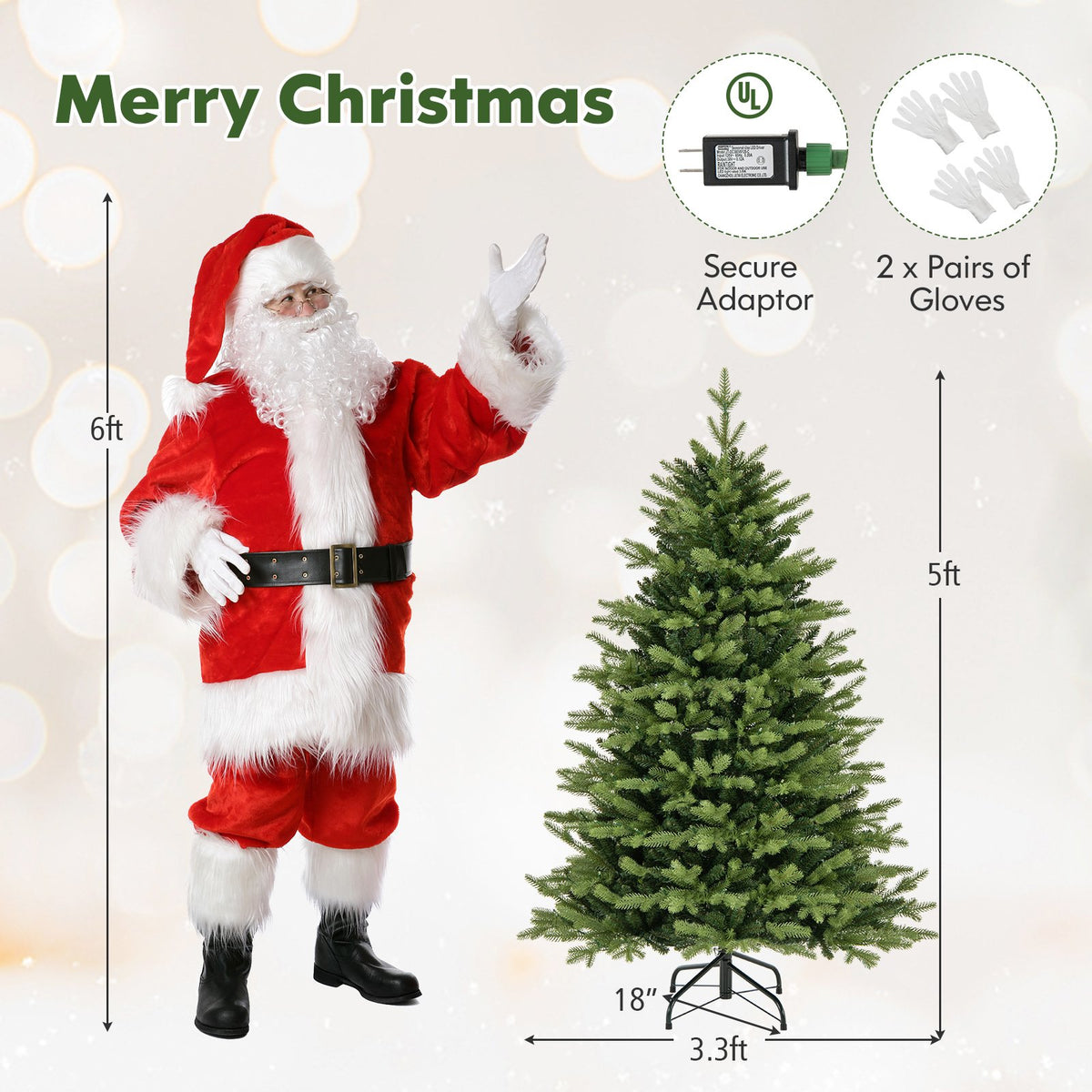 5 Feet Artificial Xmas Tree Hinged with 11 Lighting Modes and Remote Control-5 ft view 5