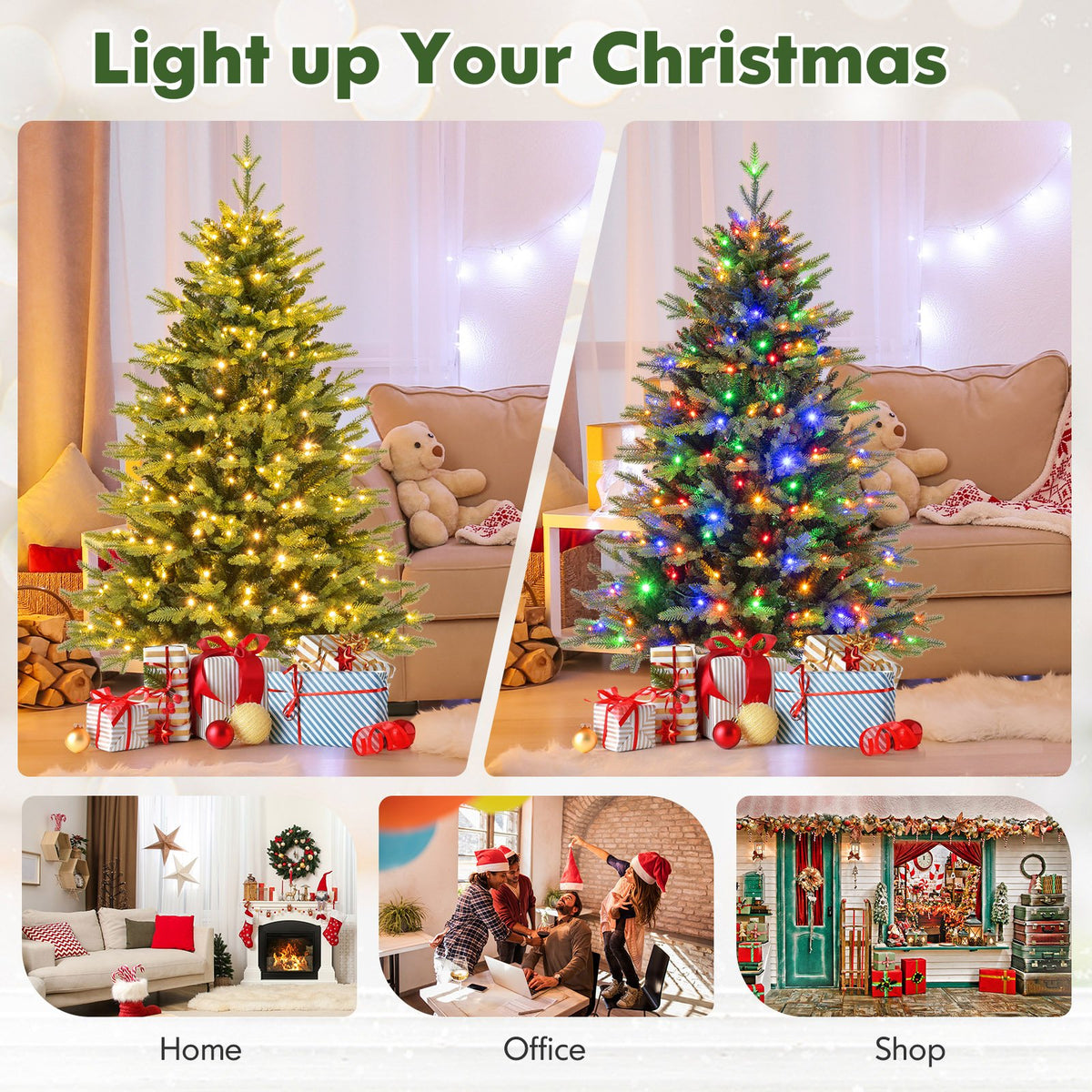5 Feet Artificial Xmas Tree Hinged with 11 Lighting Modes and Remote Control-5 ft view 6