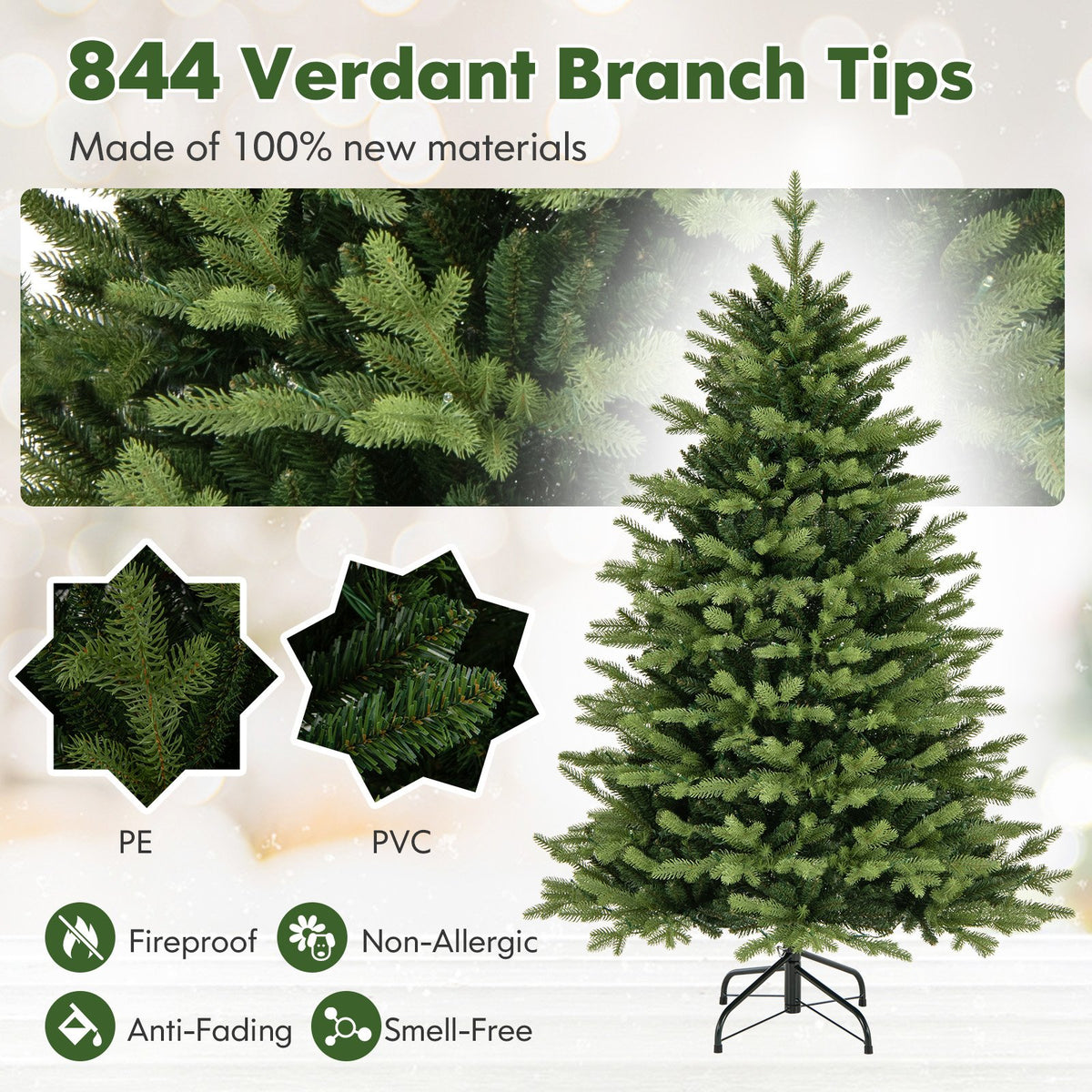 5 Feet Artificial Xmas Tree Hinged with 11 Lighting Modes and Remote Control-5 ft view 8