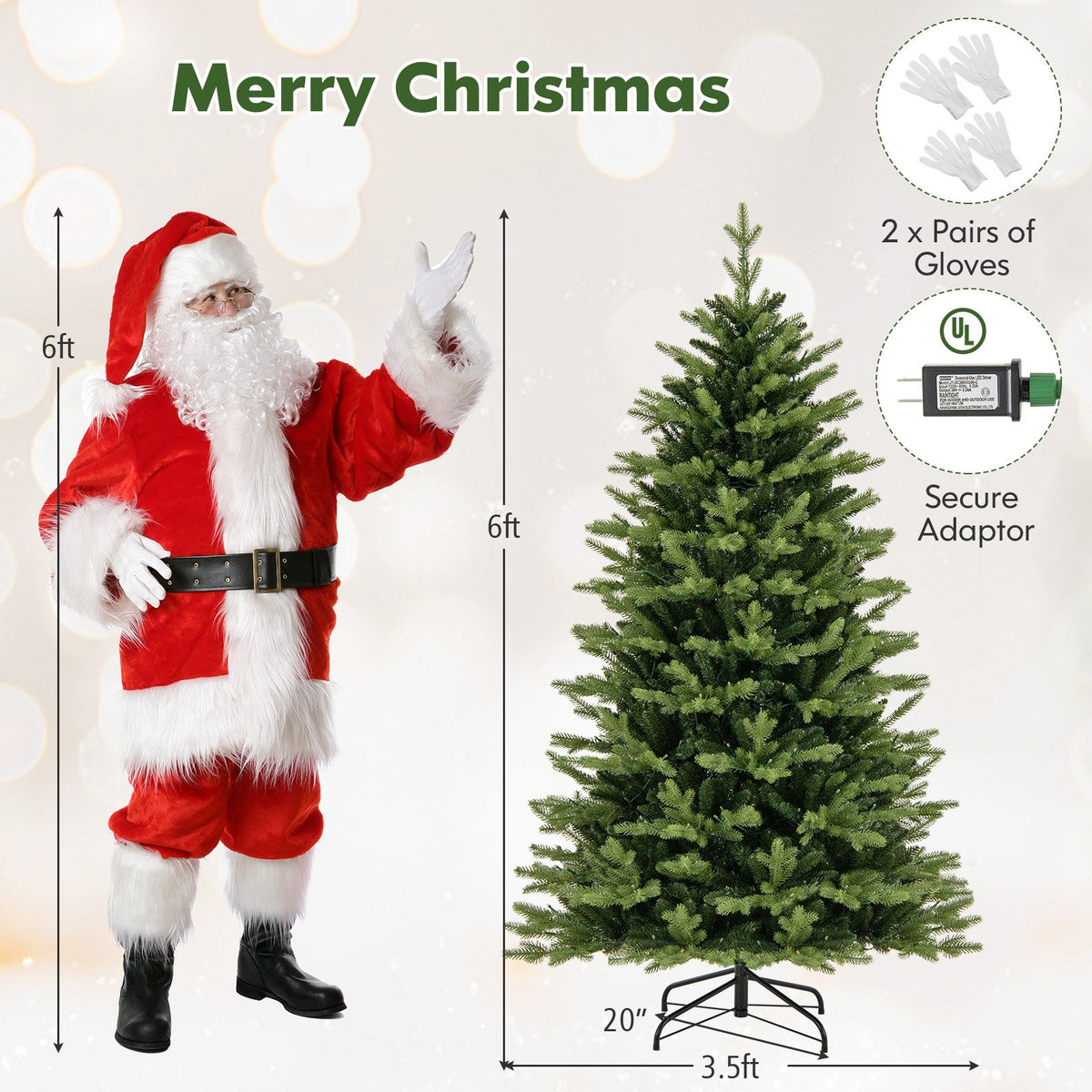 6 Feet Artificial Xmas Tree Hinged with 11 Lighting Modes and Remote Control-6 ft view 5