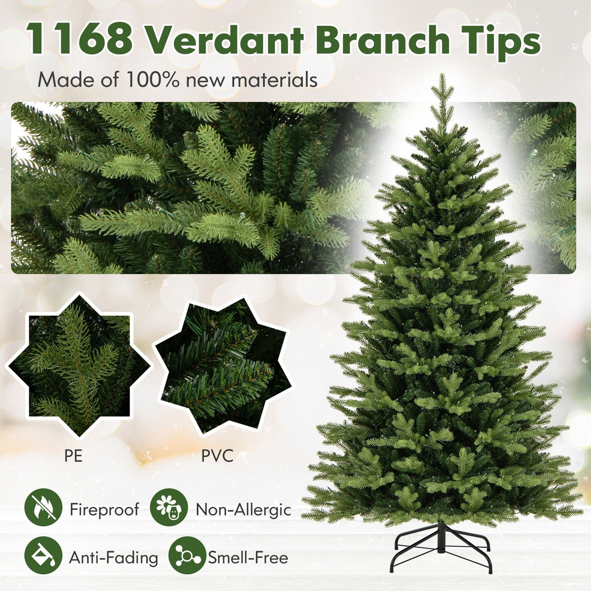 6 Feet Artificial Xmas Tree Hinged with 11 Lighting Modes and Remote Control-6 ft view 6