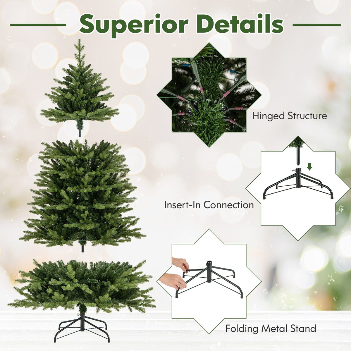 6 Feet Artificial Xmas Tree Hinged with 11 Lighting Modes and Remote Control-6 ft view 9