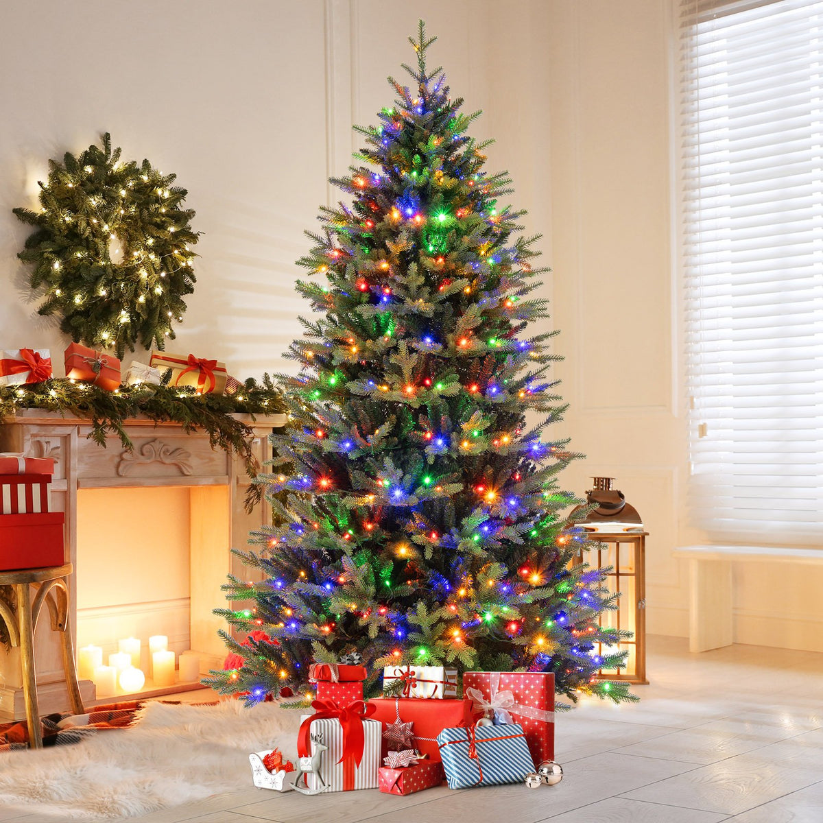 7 Feet Artificial Xmas Tree Hinged with 11 Lighting Modes and Remote Control-7 ft view 3