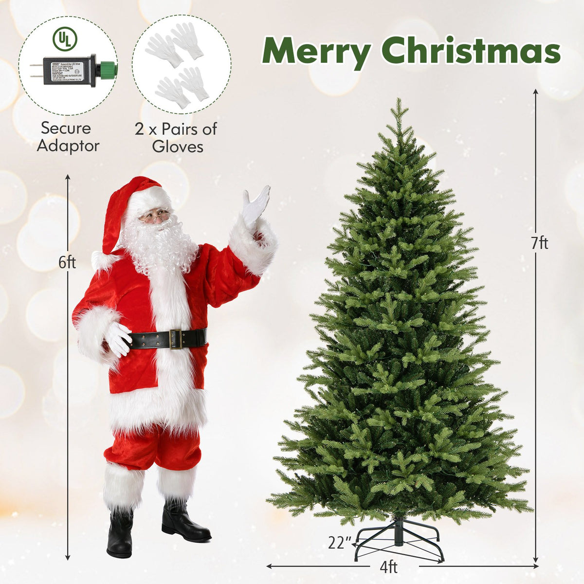 7 Feet Artificial Xmas Tree Hinged with 11 Lighting Modes and Remote Control-7 ft view 5