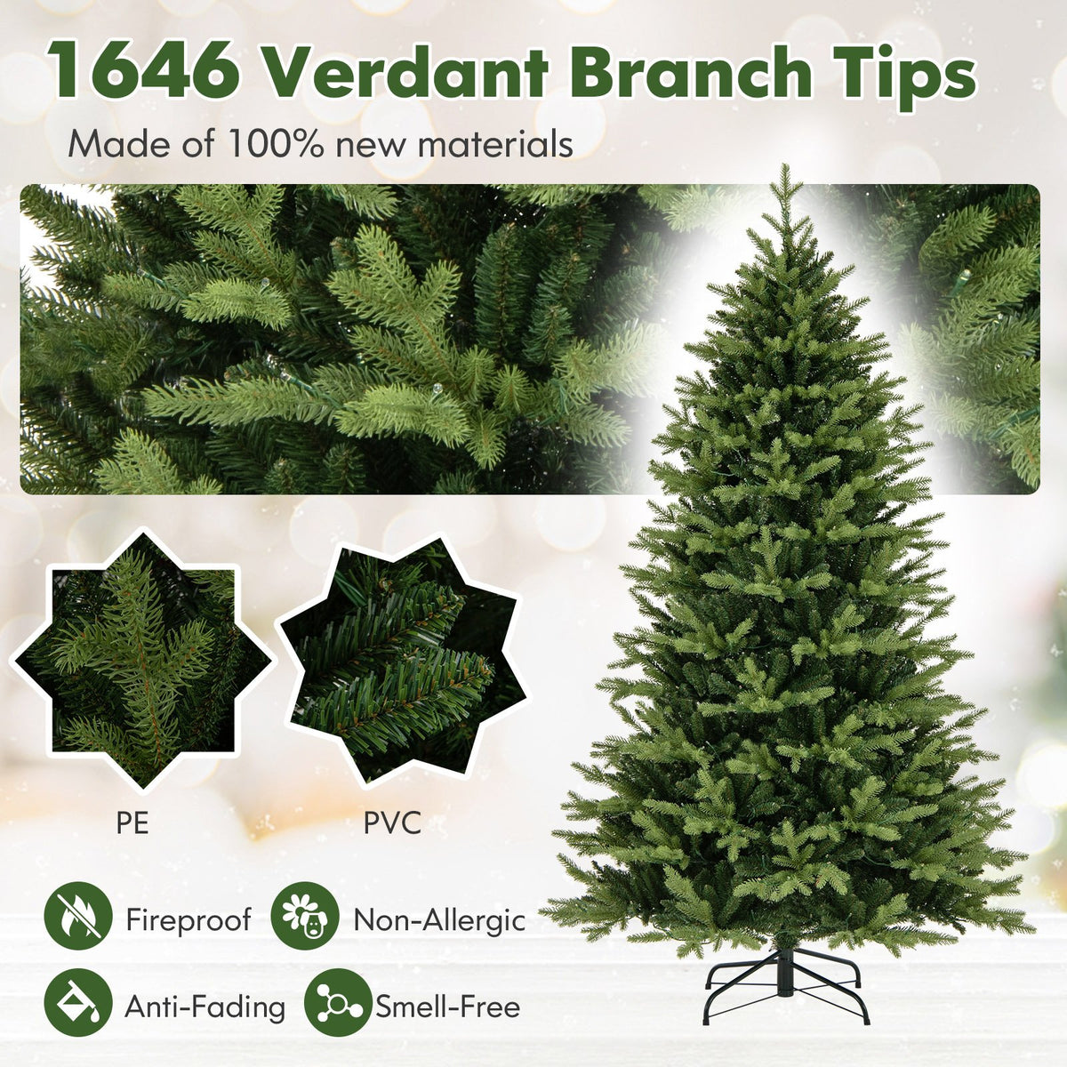7 Feet Artificial Xmas Tree Hinged with 11 Lighting Modes and Remote Control-7 ft view 6