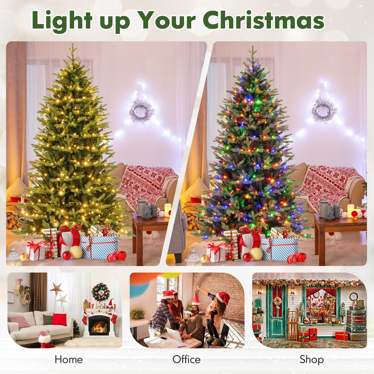 7 Feet Artificial Xmas Tree Hinged with 11 Lighting Modes and Remote Control-7 ft view 8