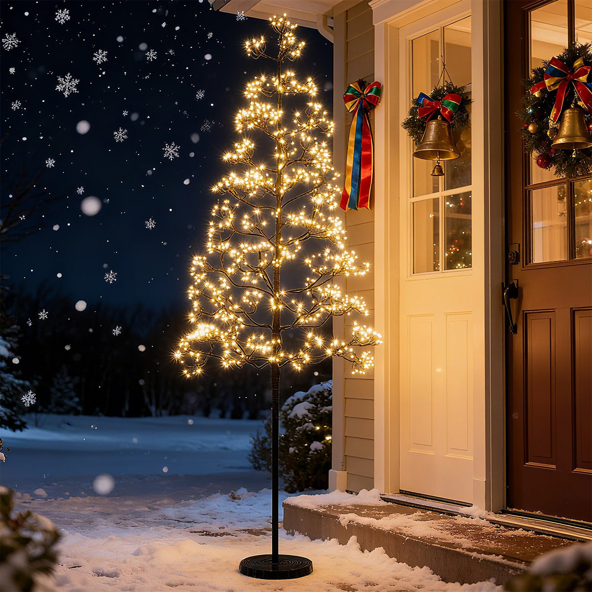 5/6/7 FT Lighted Alpine Tree with Warm White Light LED Lights Pre-lit Artificial Cedar Tree with Weighted Base-5ft view 2