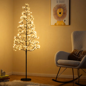5/6/7 FT Lighted Alpine Tree with Warm White Light LED Lights Pre-lit Artificial Cedar Tree with Weighted Base-5ft view 3