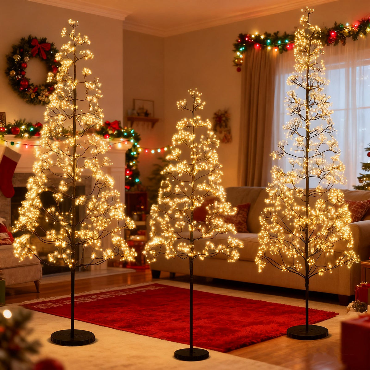 5/6/7 FT Lighted Alpine Tree with Warm White Light LED Lights Pre-lit Artificial Cedar Tree with Weighted Base-5ft view 6