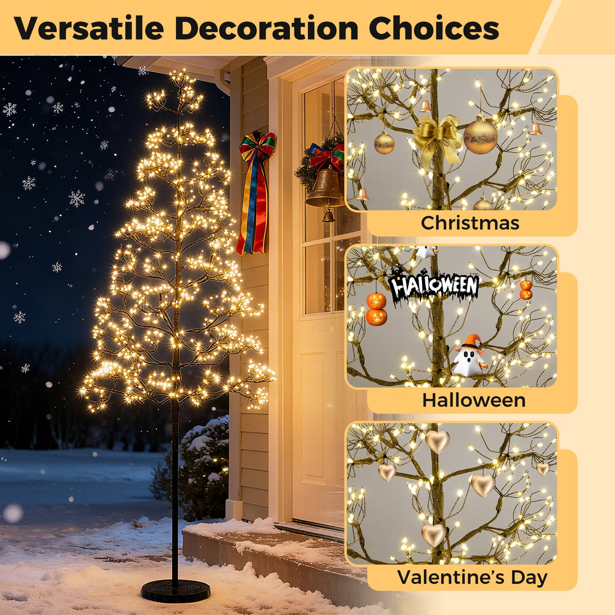 5/6/7 FT Lighted Alpine Tree with Warm White Light LED Lights Pre-lit Artificial Cedar Tree with Weighted Base-5ft view 8