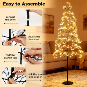 5/6/7 FT Lighted Alpine Tree with Warm White Light LED Lights Pre-lit Artificial Cedar Tree with Weighted Base-5ft view 9