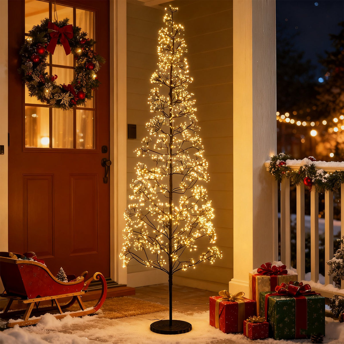 5/6/7 FT Lighted Alpine Tree with Warm White Light LED Lights Pre-lit Artificial Cedar Tree with Weighted Base-7 ft view 2
