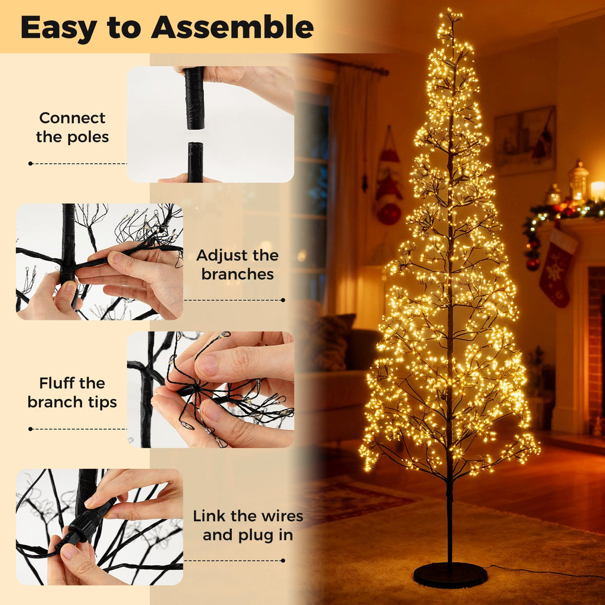 5/6/7 FT Lighted Alpine Tree with Warm White Light LED Lights Pre-lit Artificial Cedar Tree with Weighted Base-7 ft view 8