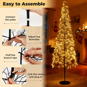 5/6/7 FT Lighted Alpine Tree with Warm White Light LED Lights Pre-lit Artificial Cedar Tree with Weighted Base-7 ft view 8