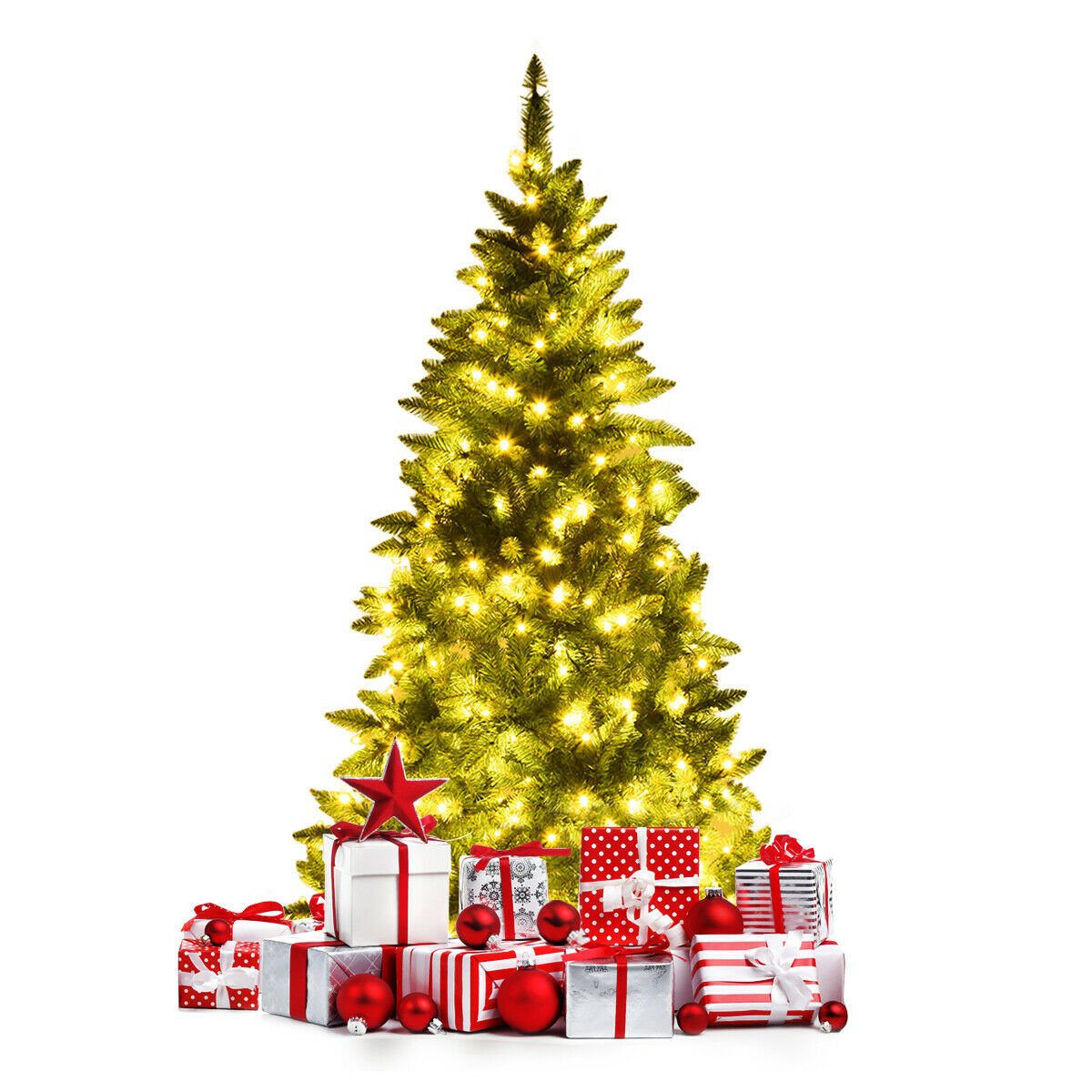 Pre-Lit Artificial Half National Christmas Tree with 8 Flash Modes-5 ft view 4