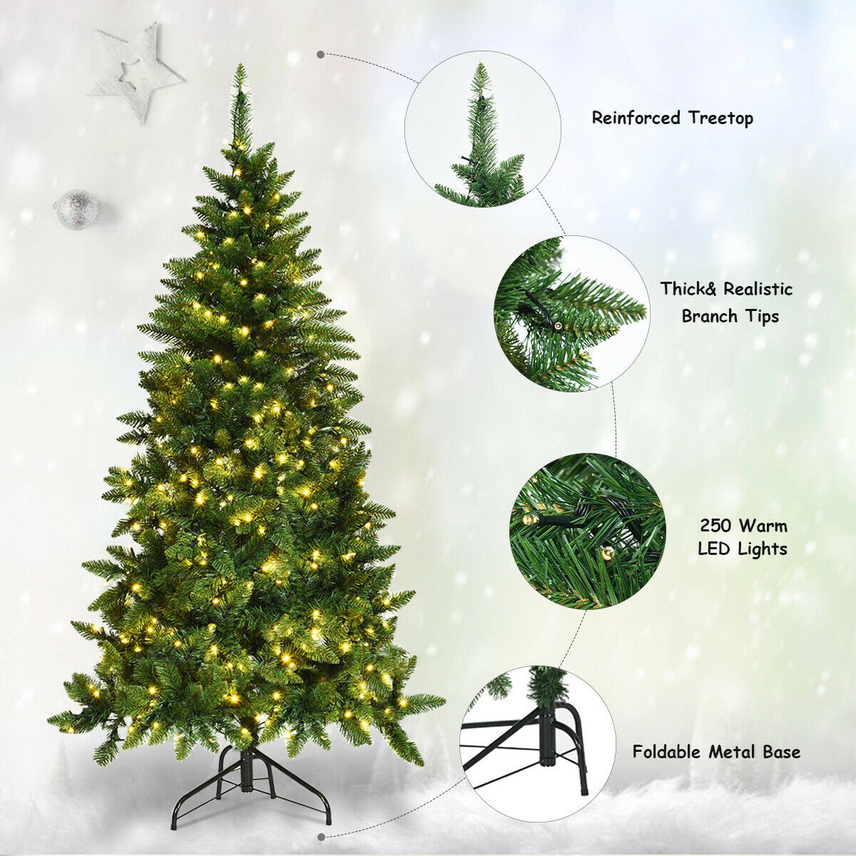 Pre-Lit Artificial Half National Christmas Tree with 8 Flash Modes-5 ft view 9