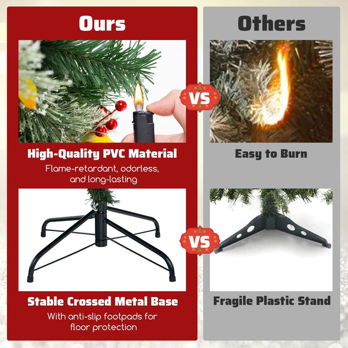 5/7.5/9 FT Pre-Lit Artificial Christmas Tree with 453/1096/1416 PVC and Pine Needles-L view 5