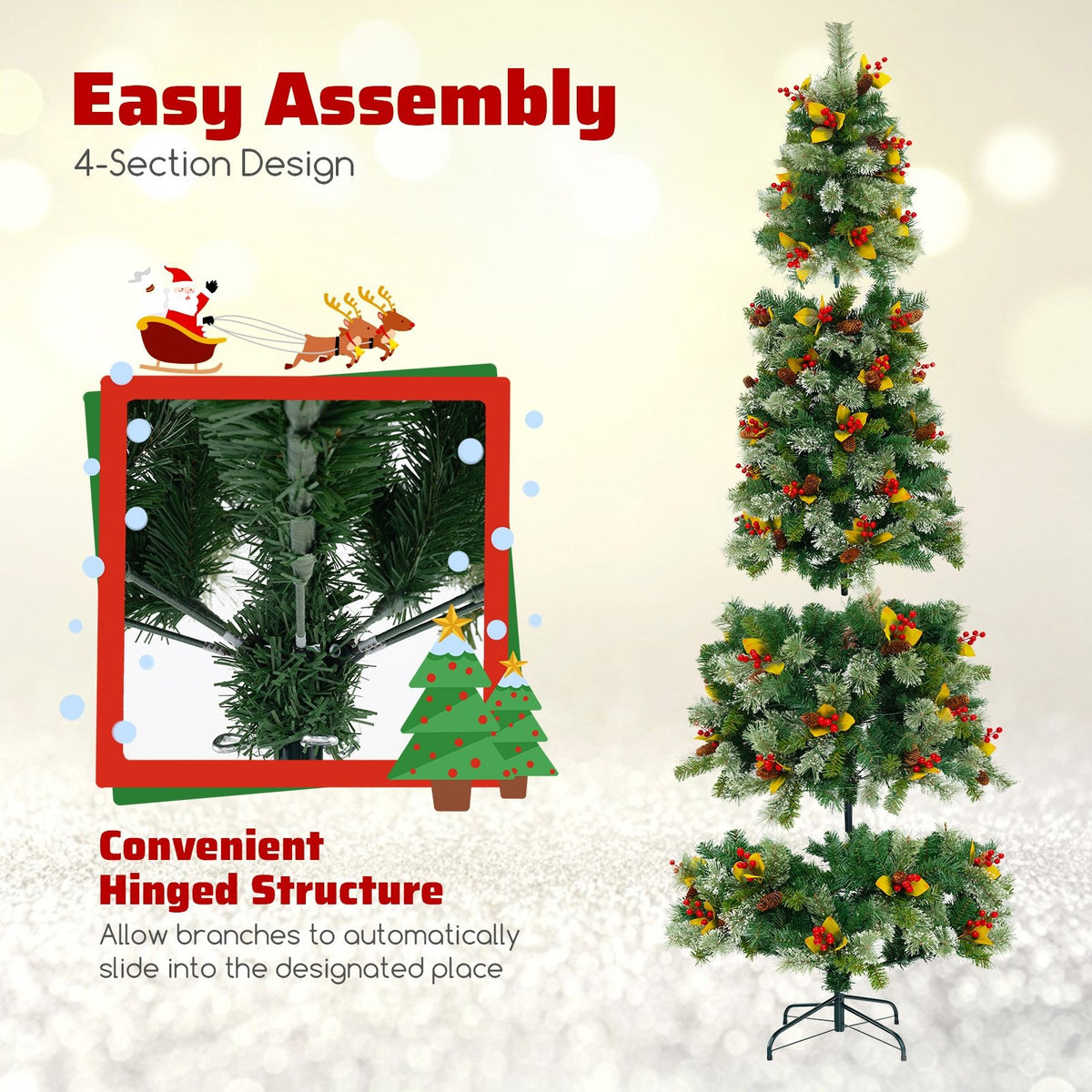 5/7.5/9 FT Pre-Lit Artificial Christmas Tree with 453/1096/1416 PVC and Pine Needles-L view 8