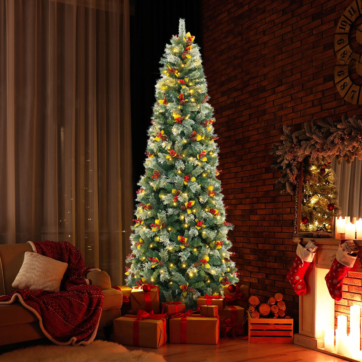 5/7.5/9 FT Pre-Lit Artificial Christmas Tree with 453/1096/1416 PVC and Pine Needles-XL view 3