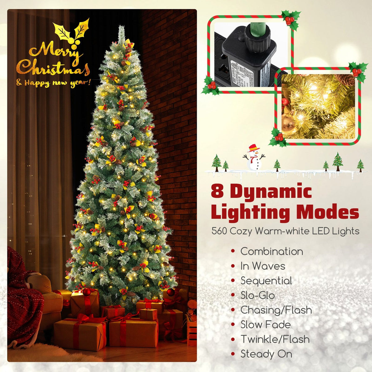 5/7.5/9 FT Pre-Lit Artificial Christmas Tree with 453/1096/1416 PVC and Pine Needles-XL view 6