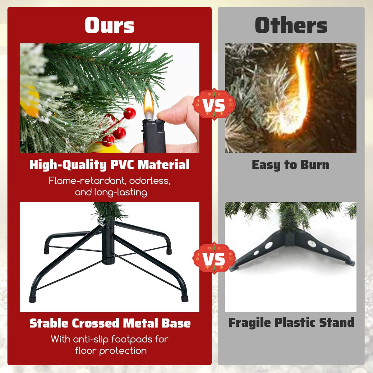 5/7.5/9 FT Pre-Lit Artificial Christmas Tree with 453/1096/1416 PVC and Pine Needles-XL view 9