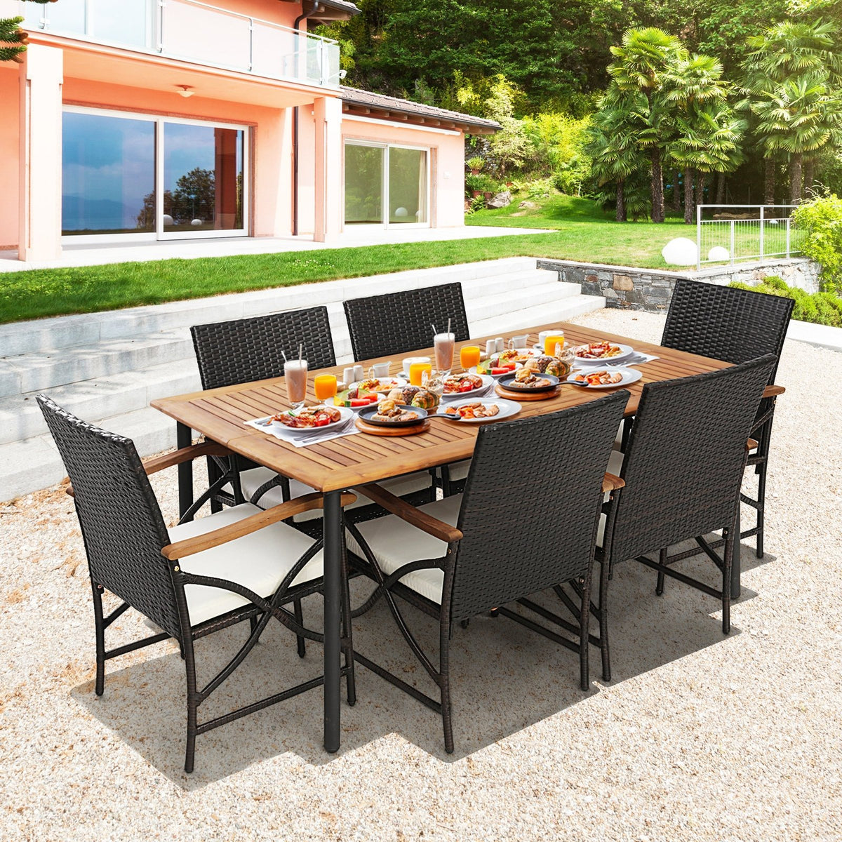 5/7-Piece Outdoor Dining Set with Acacia Wood Table-6 Pieces + view 2