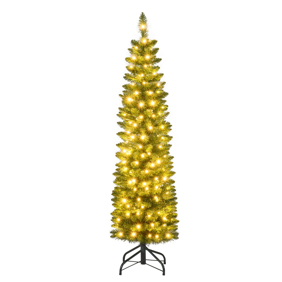 5/6/7/8/9 Feet Pre-lit Pencil Artificial Christmas Tree with 150/180/200//300/400 Warm White LED Lights-5 ft