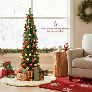 5/6/7/8/9 Feet Pre-lit Pencil Artificial Christmas Tree with 150/180/200//300/400 Warm White LED Lights-5 ft view 3