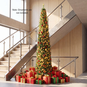 5/6/7/8/9 Feet Pre-lit Pencil Artificial Christmas Tree with 150/180/200//300/400 Warm White LED Lights-9 ft view 5